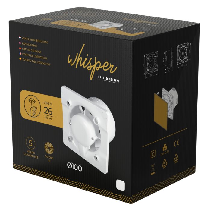Badkamer/toilet ventilator - met timer & vochtsensor  - Ø100mm - RVS vlak