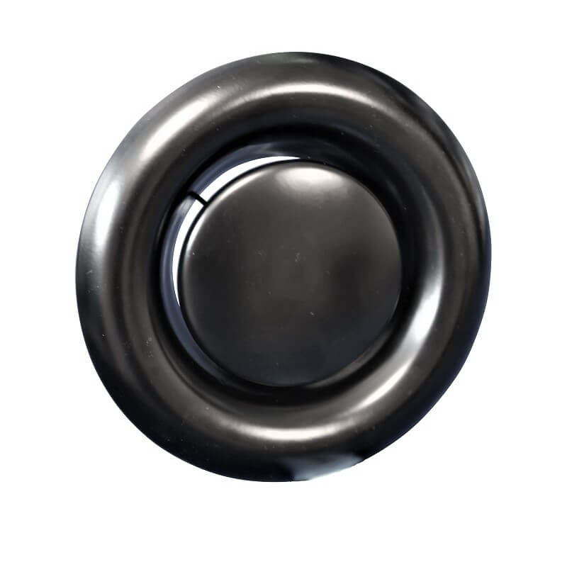 Rooster/ventiel Ø125mm staal - afvoer - met bus - zwart