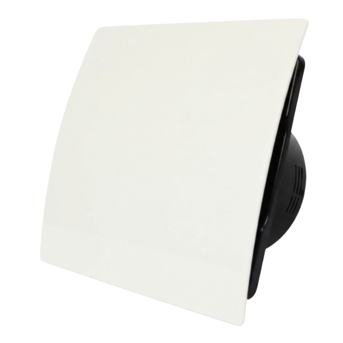 Whisper Pro-Design badkamerventilator - Ø125mm - aan/uit - gebogen kunststof - wit - zwarte ventilator afbeelding 1